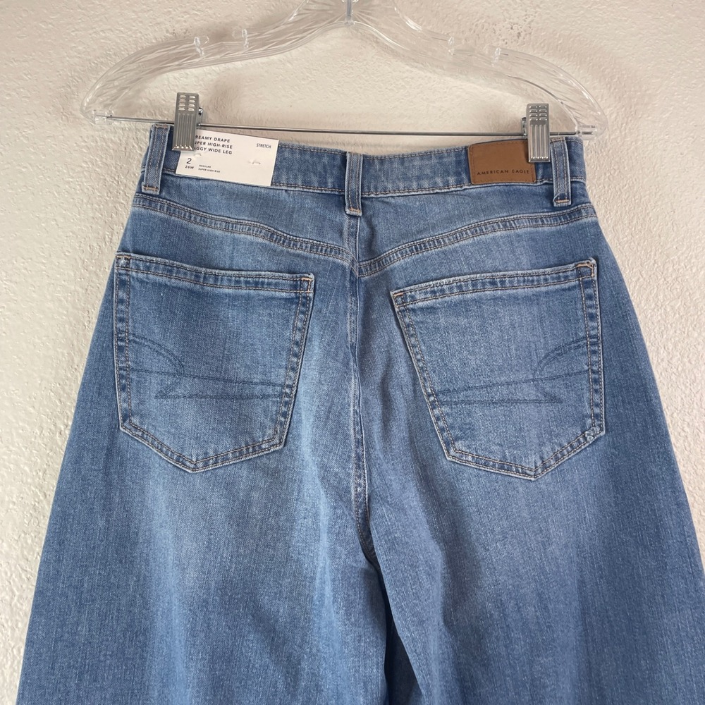 American Eagle Baggy Wide Leg Jeans Womens 2 Blue Super High-Rise Dreamy Drape - Picture 4 of 12